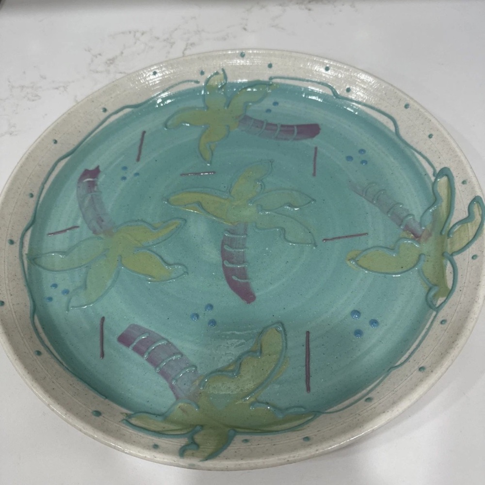Studio Art Pottery Serving Tray Plate With Palm Trees 12.5” Diameter